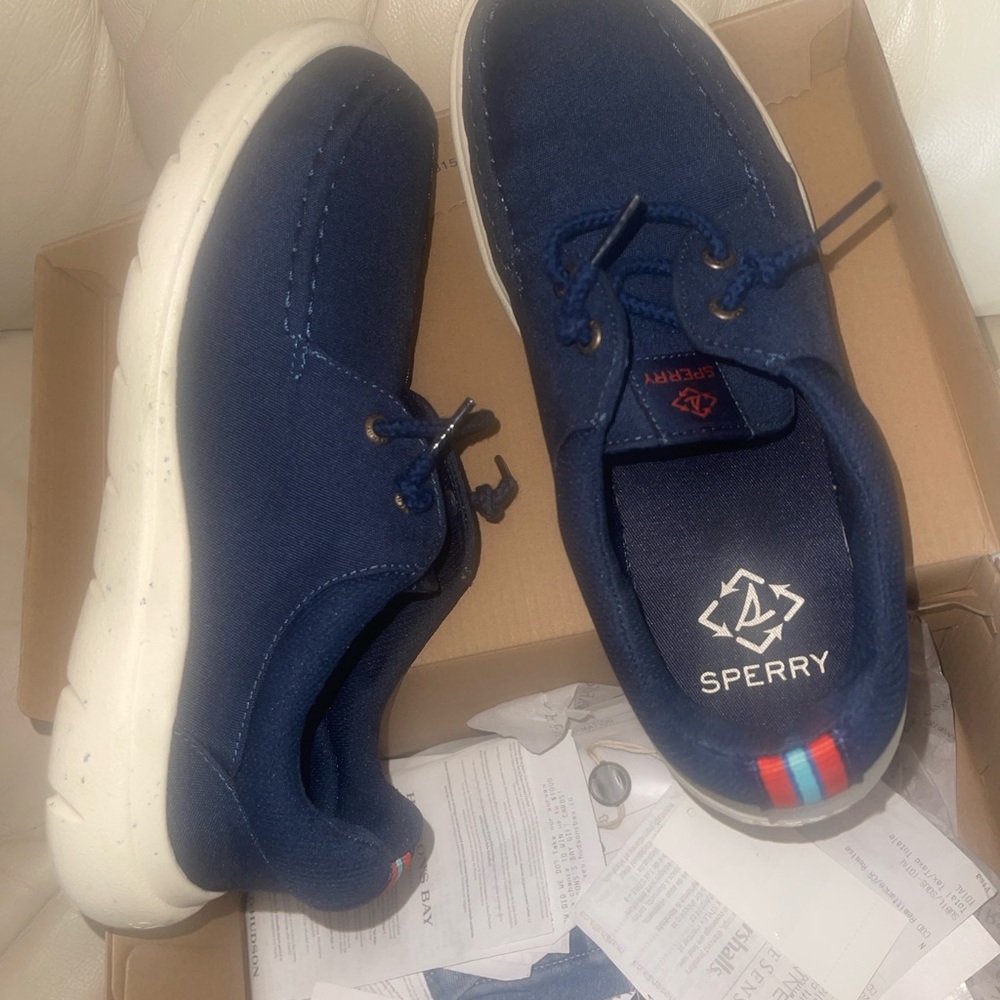 Sperry Blue Boat Shoes with Canvas Material and Cushioned Sole, 
NWOT